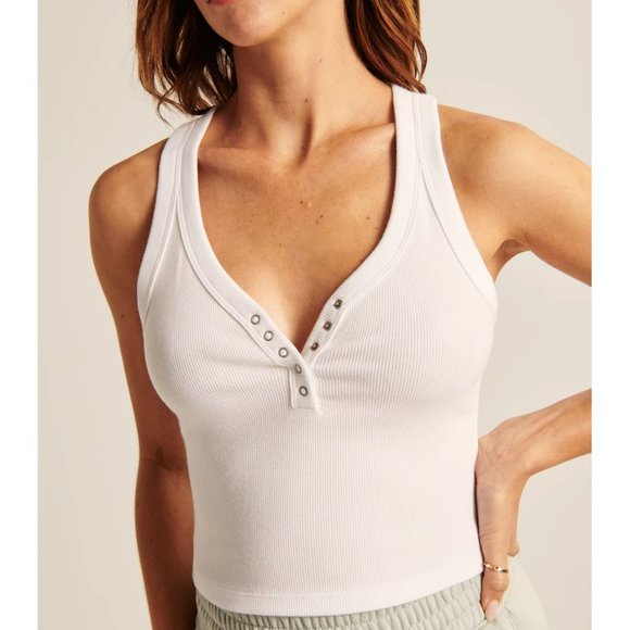 Abercrombie & Fitch Tops - Abercrombie & Fitch White Slim Fit Ribbed Henley Tank Top Size Medium